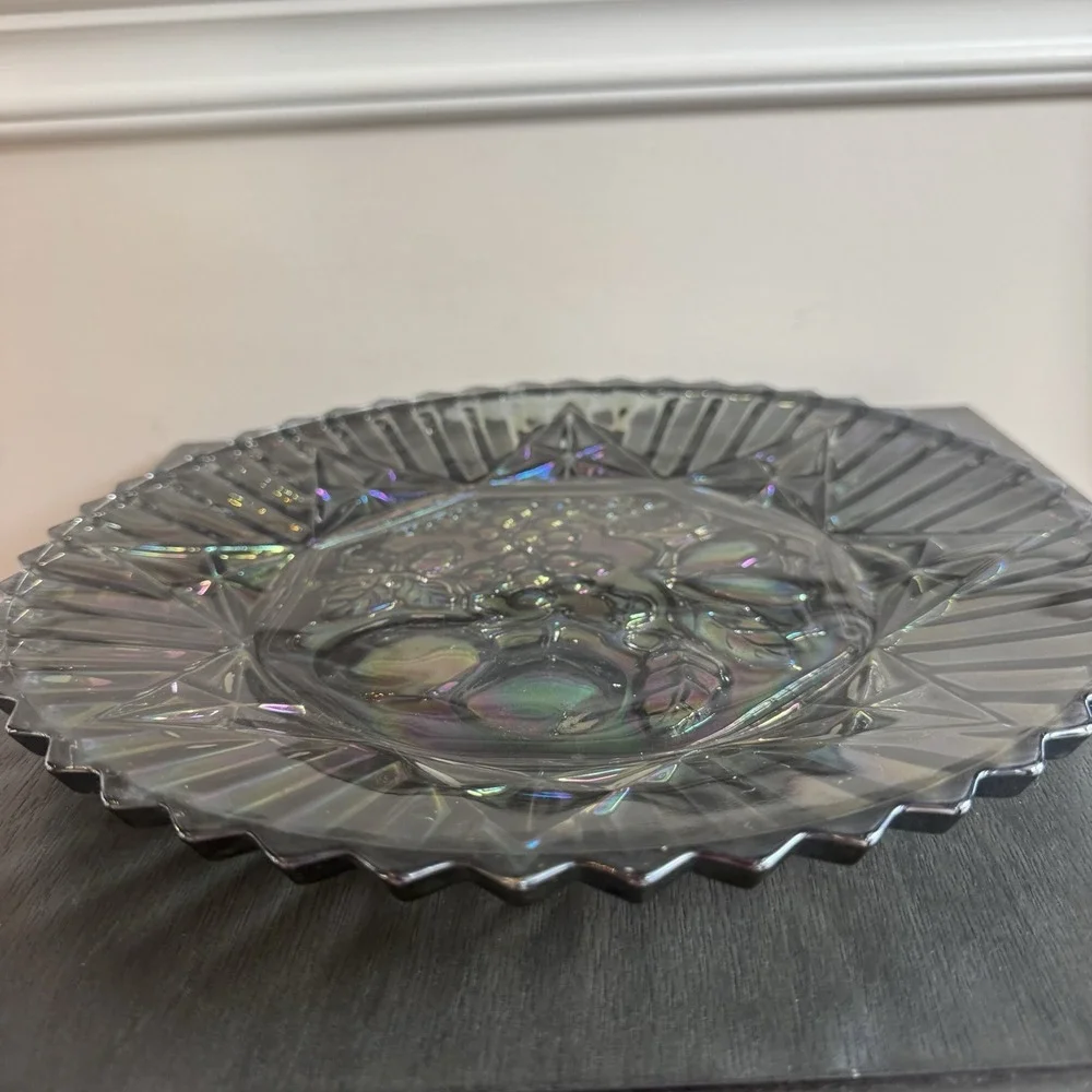 Vintage INDIANA Carnival Glass Serving/Jewelery Platter Iridescent Fruit‎ 11.5